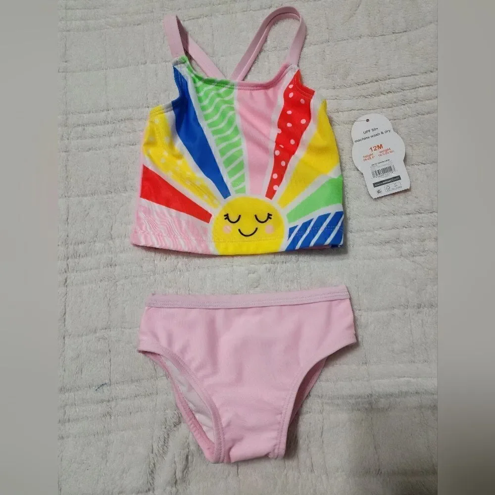 Wonder Nation Toddler Girl Sunshine SwimTankini Set, 2-Piece, Size 12M